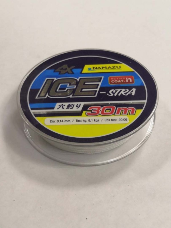 Шнур плетеный Namazu "Ice-Stra" 4Х, L-30 м, d-0,14 мм, test-9,1 кг, белый/560/