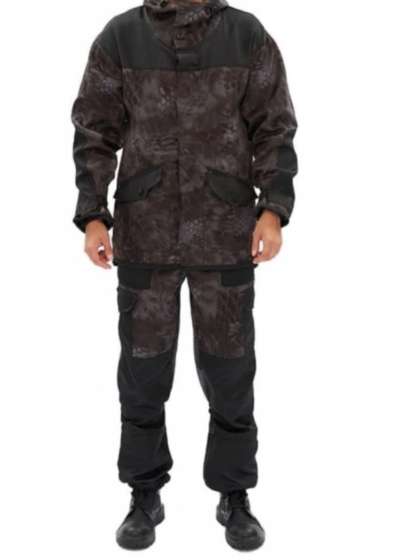 Костюм "ГОРКА-ГОРЕЦ" куртка/брюки, цвет: кмф "КМФ чёрный" / чёрный, ткань: Грета (52-54, 182-188)