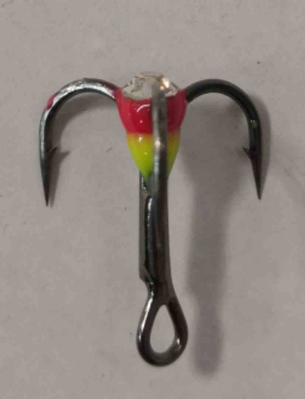 Крючки ''Тройник ''Капля'' №6, цвет 17 желто-красный+белый страз, VD-092C (BN)''