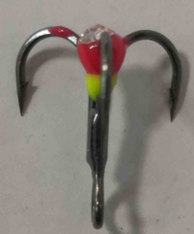 Крючки ''Тройник ''Капля'' №8, цвет 17 желто-красный+белый страз, VD-092C (BN)''